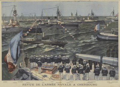 Franse marineparade voor de kust van Cherbourg door Fortune Louis Meaulle