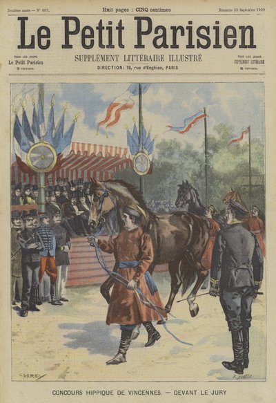 Paarden paraderen voor de jury tijdens een wedstrijd in Vincennes, Parijs door Fortune Louis Meaulle