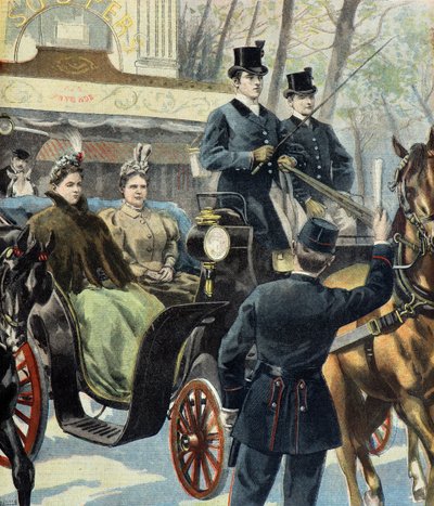 De Nederlandse regentes Emma de Waldeck Pyrmont en de toekomstige koningin Wilhelmine, Parijs door Fortune Louis Meaulle