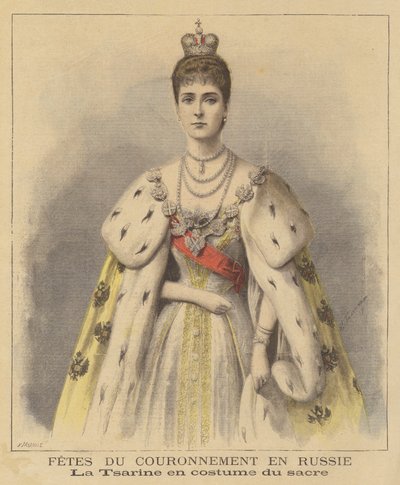 Tsarina Alexandra van Rusland in haar kroningsgewaden door Fortune Louis Meaulle