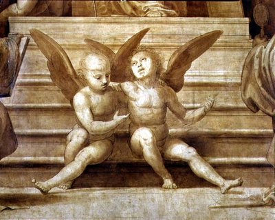 Het grote raadaltaarstuk, detail met twee cherubijnen door Fra Bartolomeo