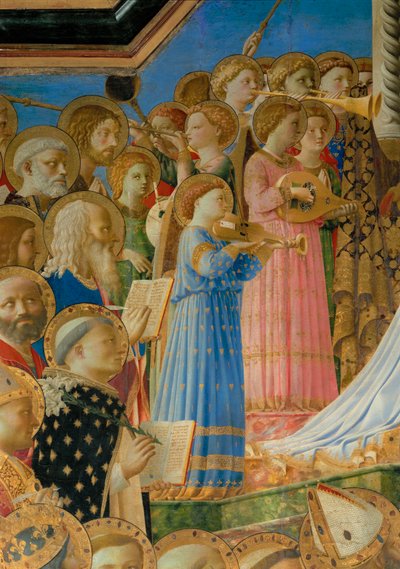 Le Couronnement de la Vierge - de kroning van de Maagd, geschilderd voor het Dominicaanse klooster in Fiesole ... door Fra (c.1387-1455) Angelico