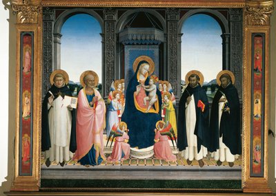 Fiesole altaarstuk: Maagd en Kind met Engelen en Vier Heiligen door Fra  Angelico