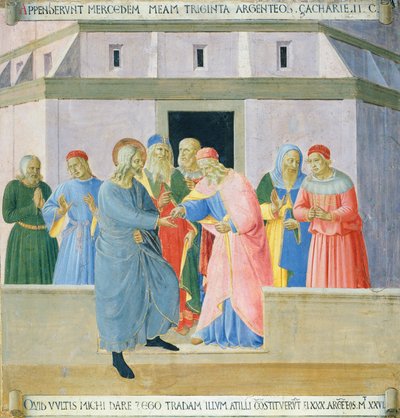 Inzetstuk met Judas die de beloning ontvangt door Fra (c.1387 1455) Angelico