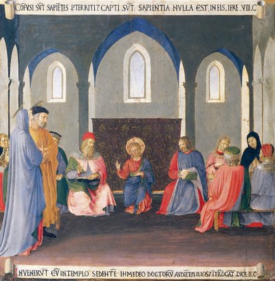 Inzetstuk met de twist met de dokters in de tempel door Fra (c.1387 1455) Angelico
