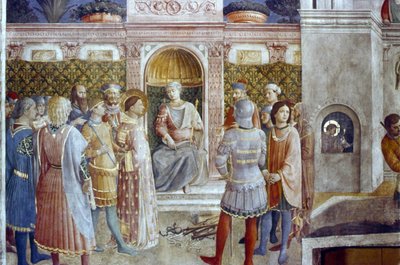 De veroordeling van St. Laurentius door keizer Valerianus door Fra  Angelico