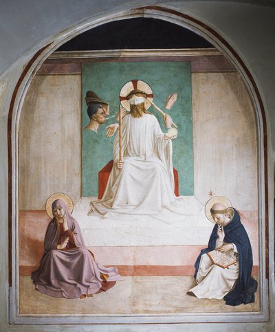 De bespotting van Christus met Maria en St. Dominicus door Fra  Angelico