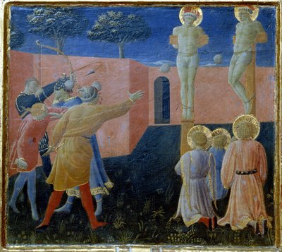 Kruisiging en steniging van Sint Cosme door Fra Angelico