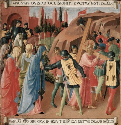 Geschiedenis van het leven van Christus: de beklimming naar Calvarie, het dragen van het kruis door Fra Angelico