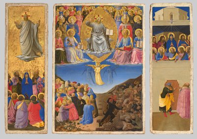 Italiaans: Trittico (Ascensione, Giudizio Universale, Pentecoste) Drieluik van het Laatste Oordeel, Hemelvaart en Pinksteren door Fra Angelico