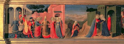 Predella Paneel voor de Aankondiging die het Huwelijk van de Maagd en het Bezoek toont door Fra Angelico