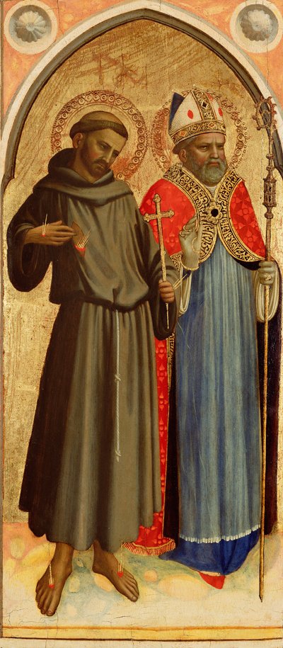 Sint Franciscus en een bisschop door Fra Angelico