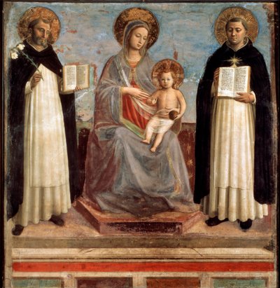 Maagd en Kind met Heiligen Dominicus en Thomas van Aquino, 1424-1430 door Fra Angelico