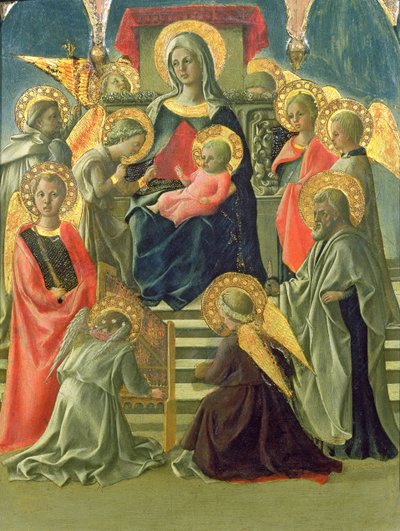 Madonna en Kind op de troon met engelen en heiligen door Fra Filippo Lippi