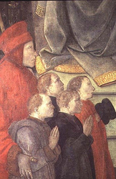 Portret van Datini en Buonomini del Ceppo, van het Madonna del Ceppo altaarstuk door Fra Filippo Lippi