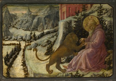 Sint Hiëronymus en de Leeuw Predella Paneel van het Pistoia Santa Trinità Altaarstuk, 1455-1460 door Fra Filippo Lippi