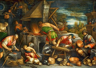 La Forge de Vulcain - De smederij van Vulcanus ... door Francesco (1549-92) Bassano