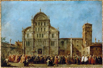 De processie van de Doge van Venetië naar de kerk van San Zaccaria op Pasen ... door Francesco (circle of) Guardi