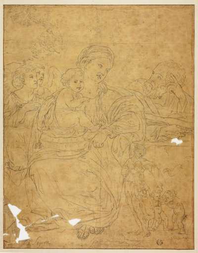 Heilige Familie met twee engelen door Francesco Albani