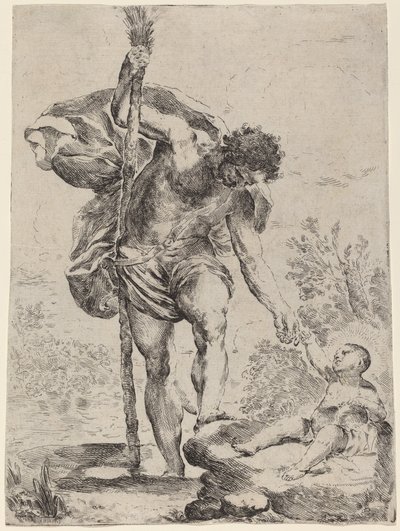 Sint Christoffel geeft zijn hand aan het kindje Jezus, 1650s door Francesco Amato