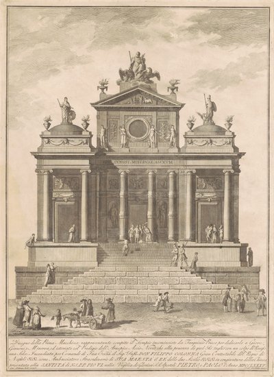De Prima Macchina voor de Chinea van 1785: De Tempel van Jupiter Begonnen door Tarquinius Priscus met het Wonder van Accius Naevius door Francesco Barbazza, after Giuseppe Palazzi