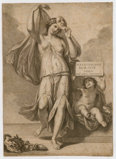 Uitnodiging voor een gemaskerd bal in Soho in 1775 door Francesco Bartolozzi