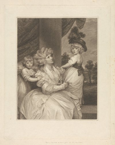Jane, gravin van Harrington, met haar kinderen, Lord Petersham en de geachte Lincoln Stanhope door Francesco Bartolozzi
