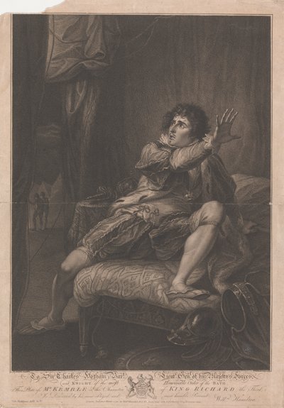 Mr. Kemble in de rol van koning Richard de Derde - "Richard III," Act V, Scene V door Francesco Bartolozzi