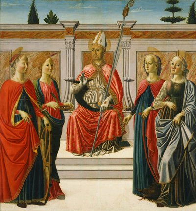 Sint Nicolaas en Sint Catharina, Sint Lucia, Sint Margherita en Sint Apollonia. door Francesco Botticini