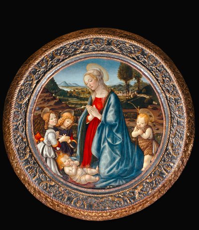Madonna met Kind, omringd door Johannes de Doper en twee engelen ... door Francesco Botticini