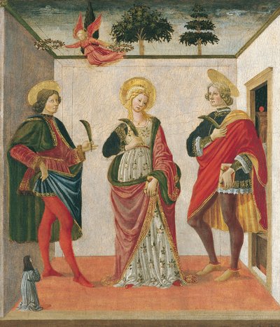 Sint Cecilia tussen Sint Valeriaan en Sint Tiburtius met een schenker door Francesco Botticini
