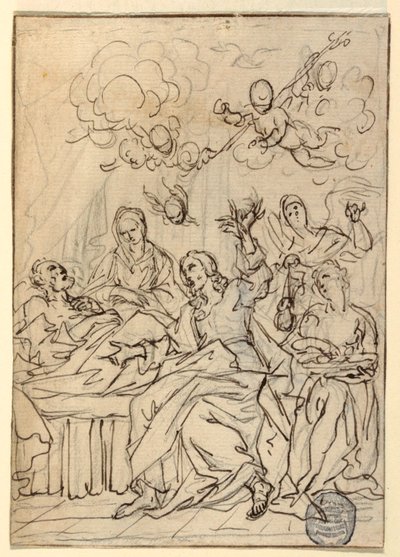 Tekening, Dood van St. Joseph, 1880 door Francesco Coghetti