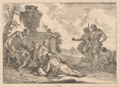 Een Sater met een Staf en Zeven Andere Figuren door Francesco Fontebasso
