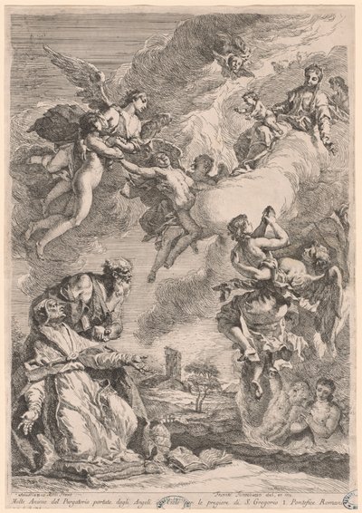Paus Gregorius de Grote en Sint Vitale die Bemiddelen voor de Zielen in het Vagevuur door Francesco Fontebasso, after Sebastiano Ricci