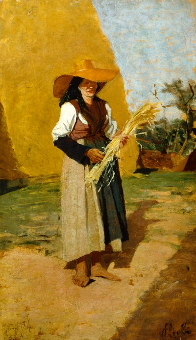 Studie voor Arenlezer (vrouwelijke veldarbeider) door Francesco Gioli (1846-1922) door Francesco Gioli