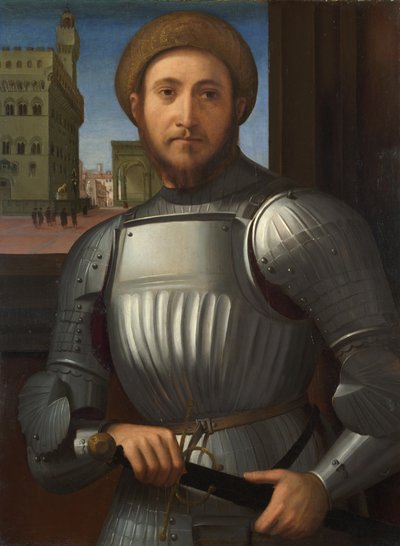 Portret van een man in harnas door Francesco Granacci