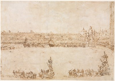 Een processie van triomfale wagens op het Piazza San Marco, Venetië, ter viering van het bezoek..., 1782 door Francesco Guardi