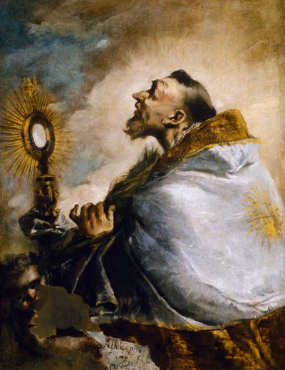 Heilige in aanbidding van de Heilige Eucharistie of Sint Norbert in extase door Francesco Guardi