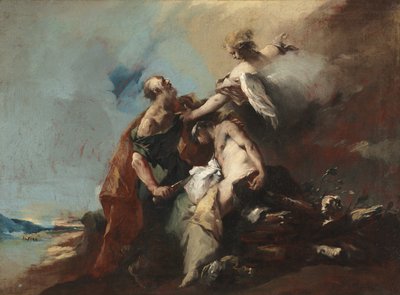 Het Offer van Isaac, Tobias en de Engel, De Engelen Verschijnen aan Abraham, Abraham Verwelkomt de Drie Engelen (schilderijserie) door Francesco Guardi
