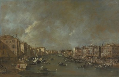 Uitzicht op het Canal Grande vanaf de Ponte di Rialto door Francesco Guardi