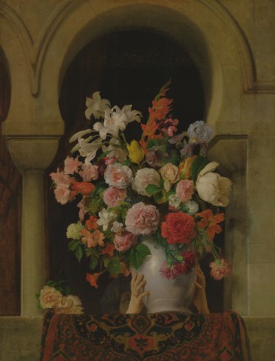 Een Vaas met Bloemen op het Venster van een Harem door Francesco Hayez