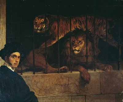 Zelfportret met een tijger en leeuw door Francesco Hayez