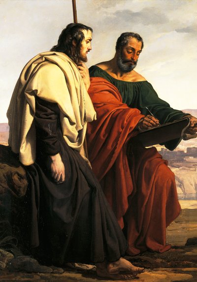 De apostelen Filippus en Jacobus op weg naar hun prediking, dat wil zeggen, twee verbannen patriotten, gekleed in driekleur door Francesco Hayez