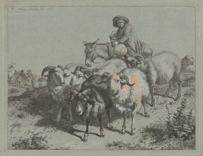 Jongen op een Ezel die een Kudde Drijft, 1763 door Francesco Londonio