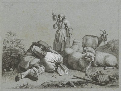 Herder en herderin met schapen en geit door Francesco Londonio