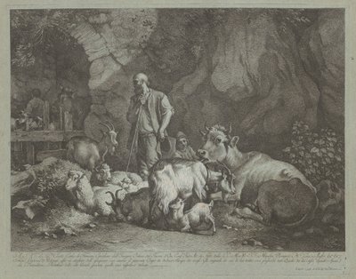 Oude, Kaalhoofdige Herder, Zittende Herdersjongen en Kudde door Francesco Londonio