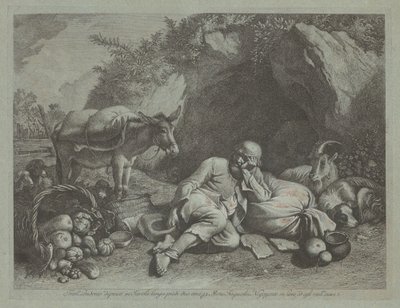 Oude man leunend tegen een zak, waarschijnlijk na 1767 door Francesco Londonio