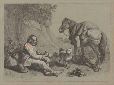Zittende Oude Man die op het Punt staat uit een Kalebas te Drinken door Francesco Londonio