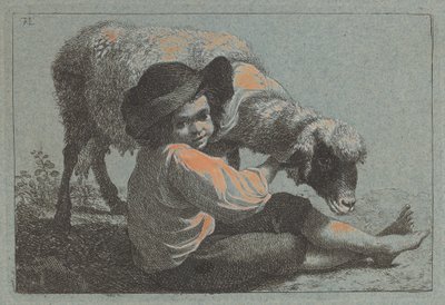 Zittende boerenjongen met een schaap door Francesco Londonio