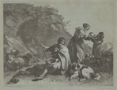 Zittende Herderjongen en Vrouw die een Kind een Drankje Geeft, 1759-1782 door Francesco Londonio
